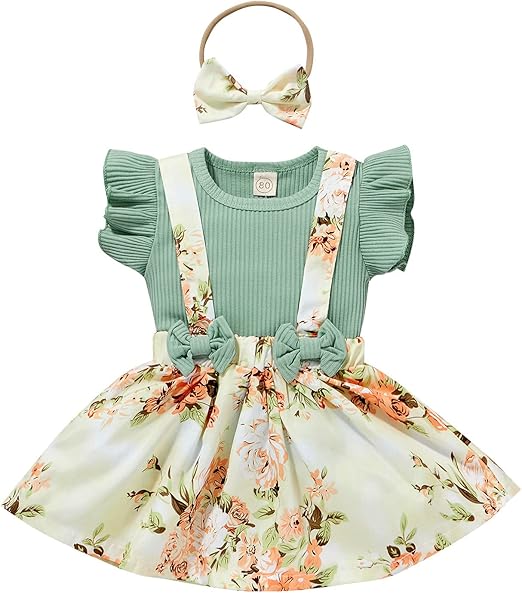 Baby Toddler Girl 3Pcs Summer Clothes Set Ribbed Ruffles