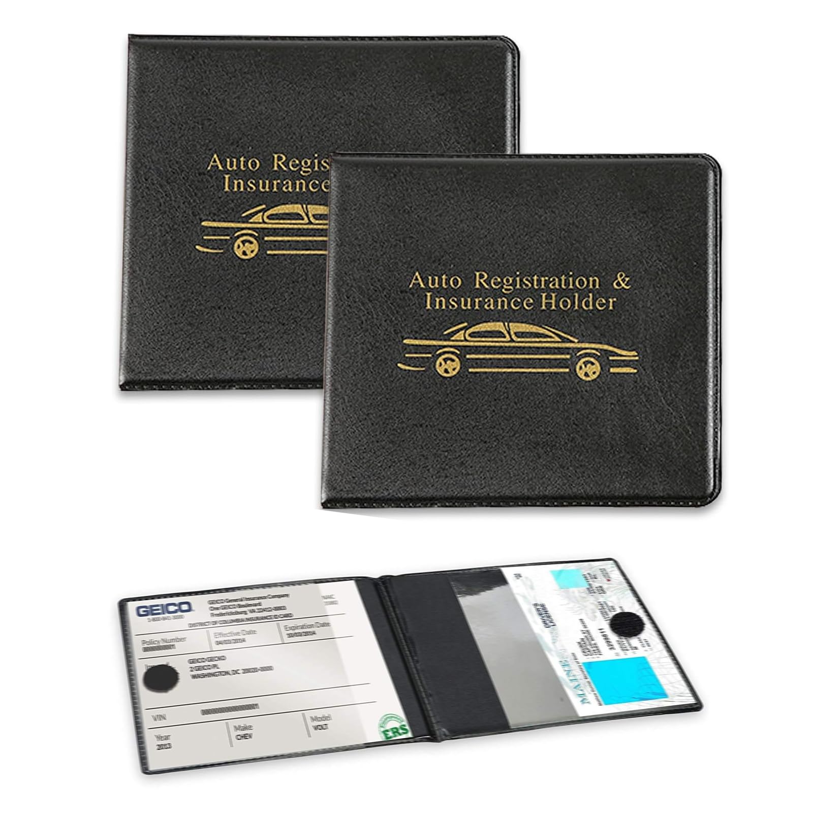 Pack-2 Card Holder for Men, Card Organization Bag, Vehicle Driver's License Storage Box, Universal for Most Cars, Trucks and Vans (Black & Yellow)