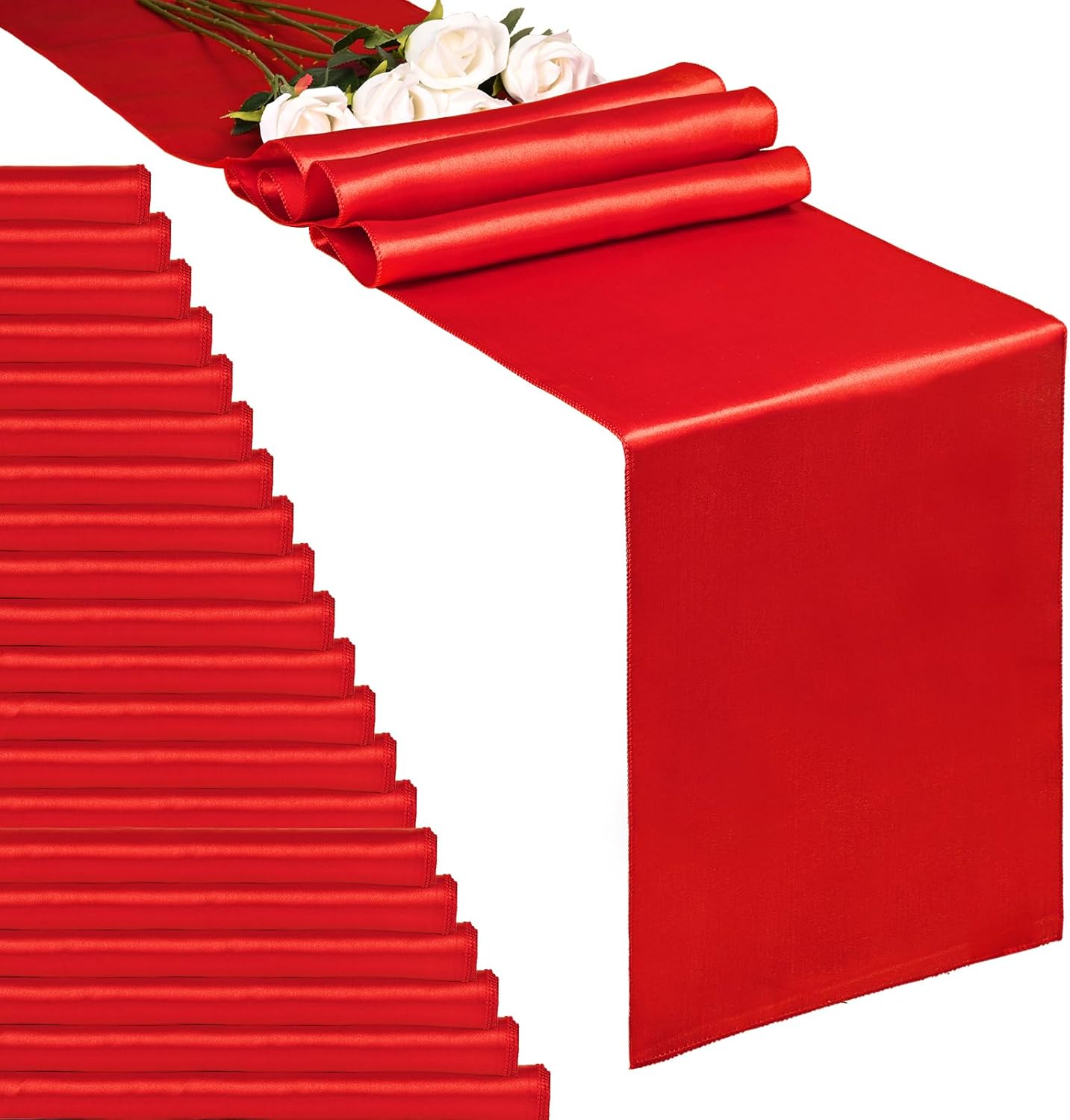 20-Pack Red 12 x 108 inches Long Premium Satin Table Runner for Wedding, Decorations for Birthday Parties, Banquets, Graduations, Engagements, Table Runners fit Rectange and Round Table