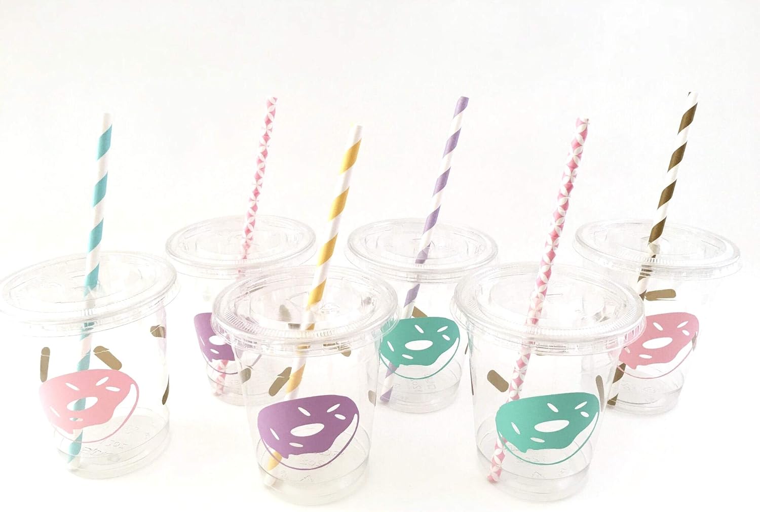 Donut Cups 12 Ct Lid Straws Sprinkle Decorations Favors Birthday Party Supplies - Image 2