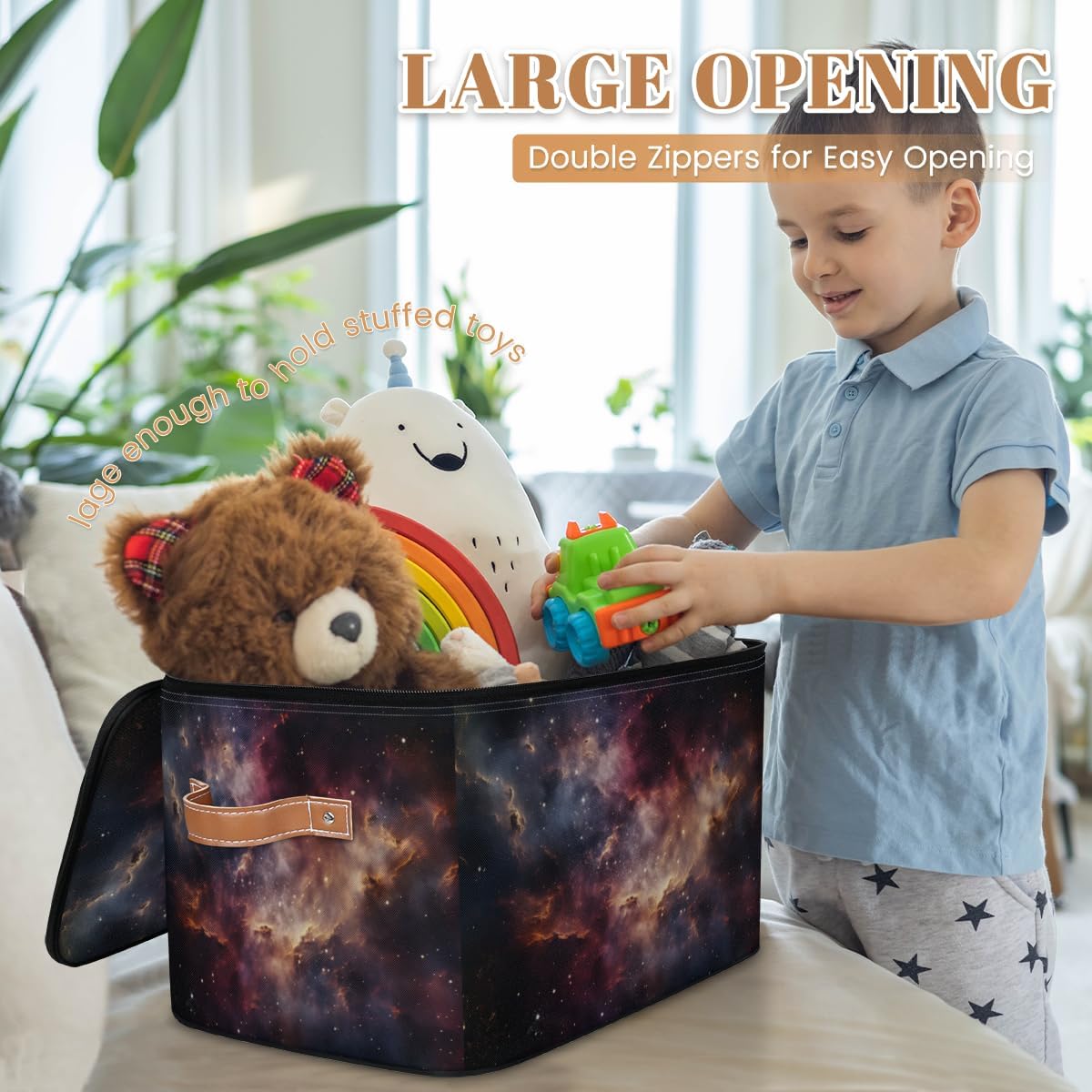 Storage Bin Set of 2 Galaxy Sky Storage Basket with Zipper Lid & Handle Foldable Closet Shelf 2 Pack Cloth Organizer Basket Cube Bins Clothes Organizer for Bedroom, Nursery