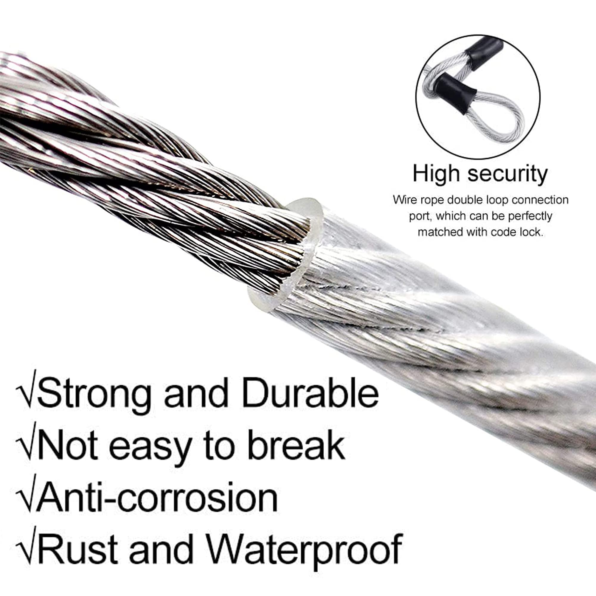 4 Corde Sicurezza Acciaio Inox Per Bici - Cavo Flessibile Doppio Anello Con Moschettone | 80cm X 3mm Per Casco E Bagagli - Foto 2