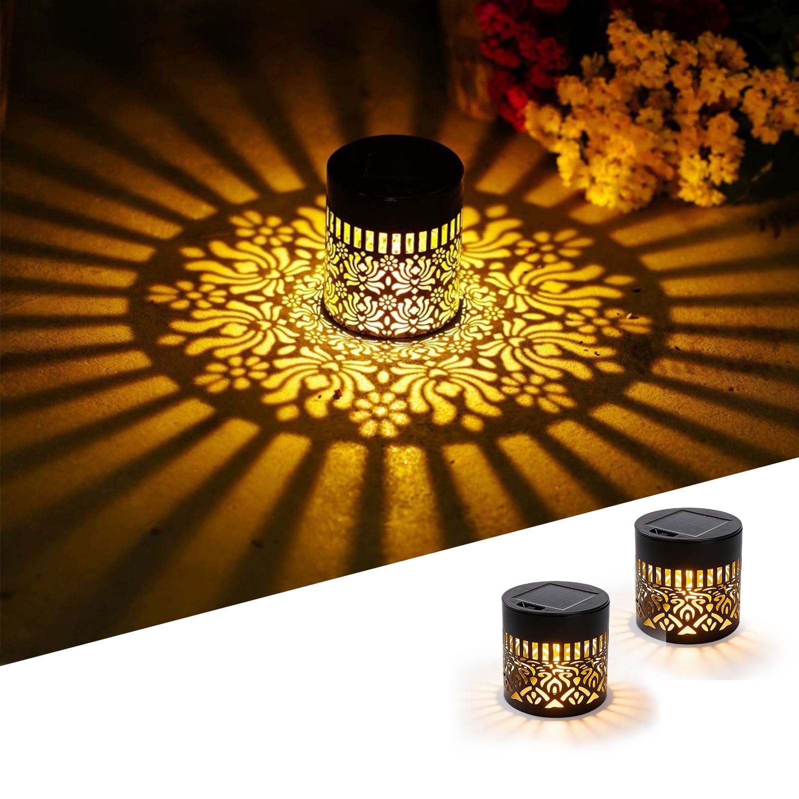 ELMVAR Solar Mandala Wall Light, 2026 New Solar Mandala Lights Outdoor, Waterproof Fence Light, Shadow Projection Landscape Lighting for Garden Post Patio Backyard Yard Decor (Mandala*2)