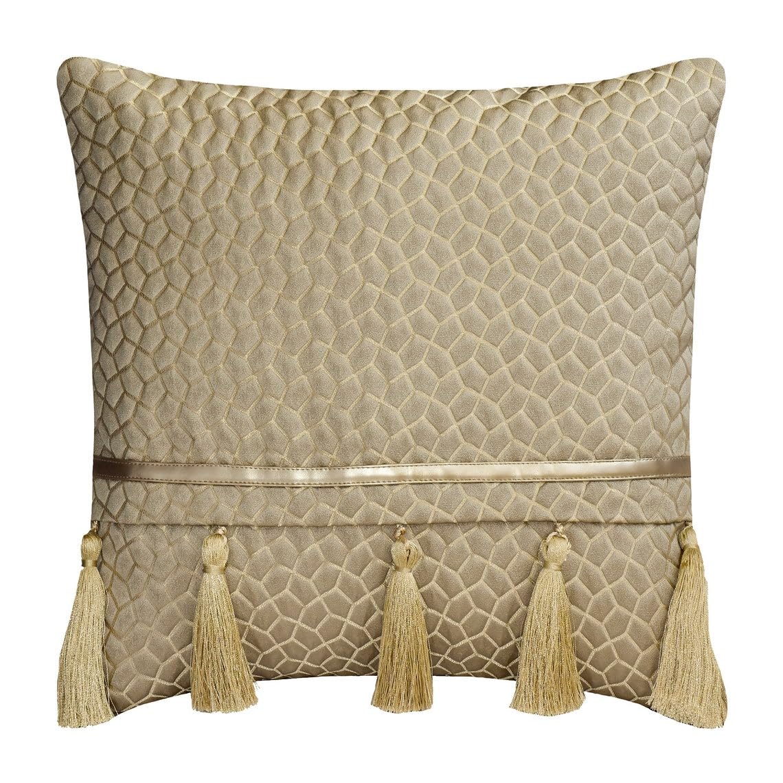 The HomeCentric Decorative Grey & Gold Pack of 2, 65x65 cm (26"x26") Cushion Covers, Suede Mosaic & Tassels Cushion Covers, Mosaic Pattern Modern Style - Traverse โ image 1