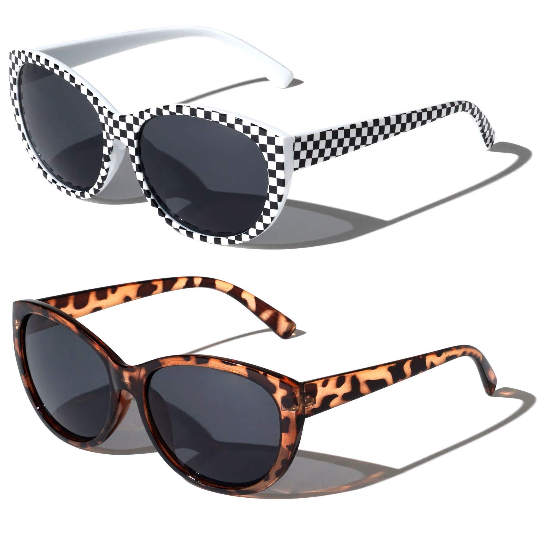 V.W.E. 2 Pairs Women Outdoor Reading Sunglasses Oversized Full Lens Readers Leopard