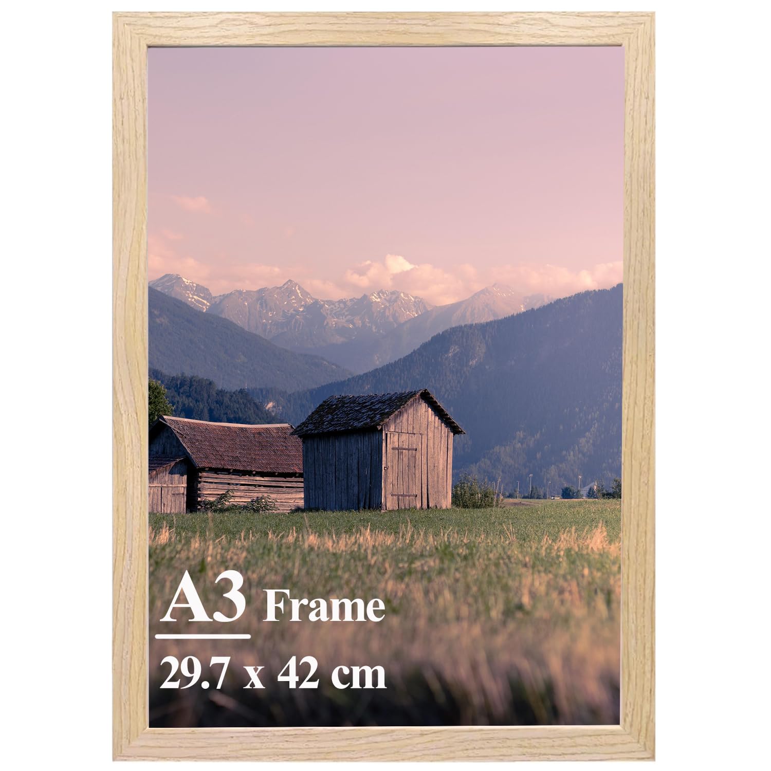 A3 Picture Frame, Wooden Poster Frame, 29.7x42cm Photo Frames for Display Family Pictures Wall Gallery Photo Frames Wall Mounting Horizontally or Vertically (Light Oak)