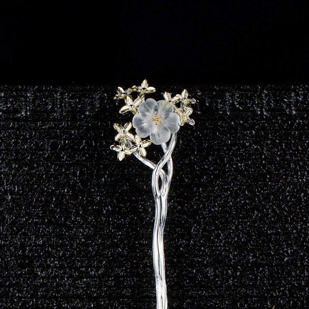 Vintage-Haarstäbe mit Kristallen, chinesische Haarstäbchen aus S925er Silber, verzierte Haarstäbe mit durchsichtigen Kirschzweigen for Dutts, vergoldeter ewiger Haarknotenschmuck for Braut, Frauen und