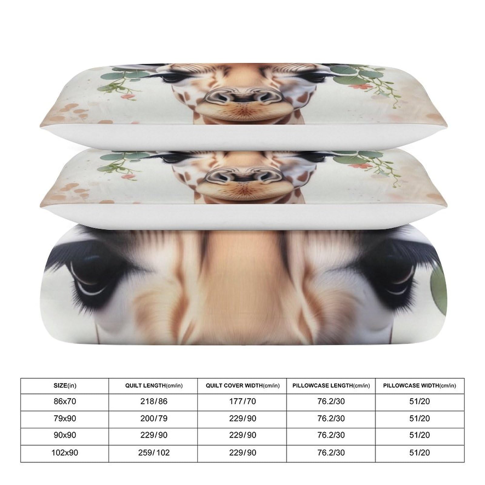 GTABVECT Cute Giraffe Pattern Bedding Comforter Sets Lightweight Ultra Soft Comforter Bedding Set 3 Pieces (1 Duvet Cover, 2 Pillowcases) with Zipper Closure