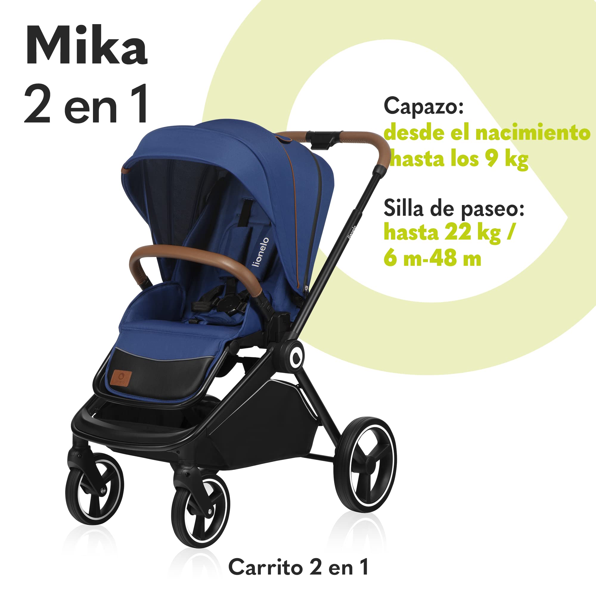 LIONELO Mika coche de bebé 2en1 coche para bebé, carrito para bebé, cochecito de bebé, silla de paseo, cochecito bebé, protector de lluvia, funda para las piernas, mosquitera, carrito bebé (Azul) | Incluye capazo, silla de paseo, cubrepiés, protector de l