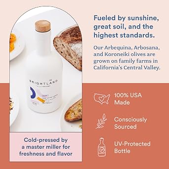 Brightland Alive Extra Virgin Olive Oil, High Polyphenol Cold-Pressed Oil Ideal for Salads, Hummus, Baked Goods & Bread, Made from Arbosana, Arbequina & Koroneiki Olives - 12.7 Fl Oz