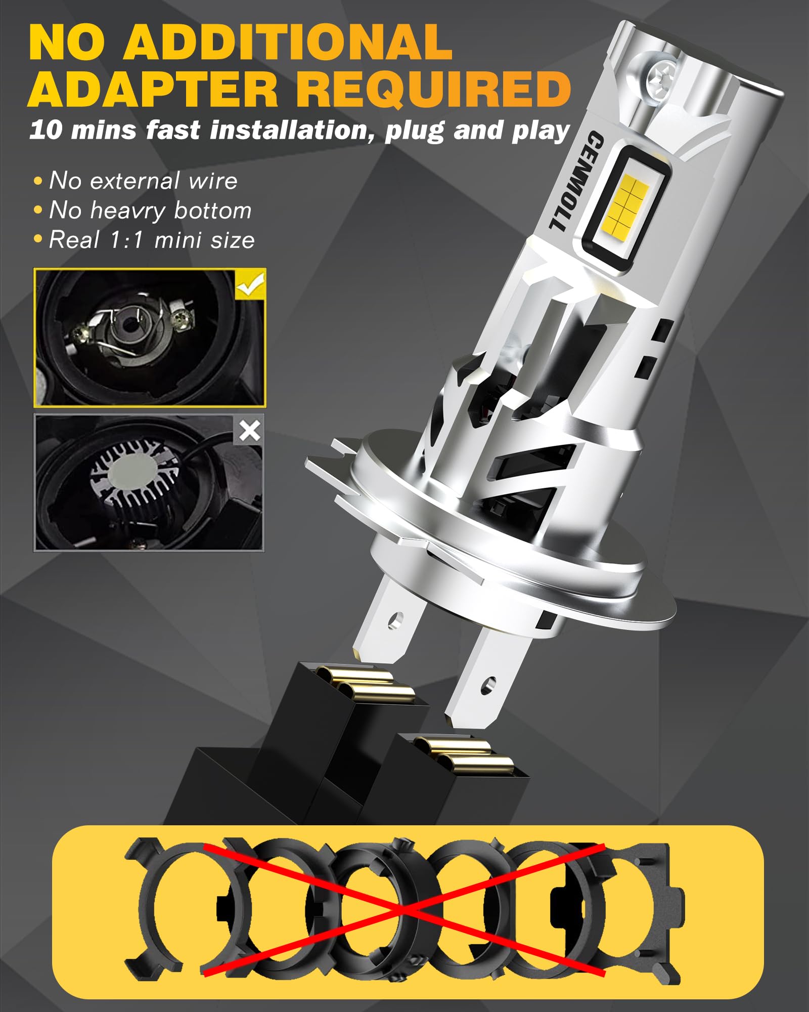 Ampoule H7 Led Voiture, 100 W, 30 000 Lm, 6 000 K (Blanc Froid), 500% Plus Lumineuse, Aucun Adaptateur NéCessaire, Conception 1:1 Ampoule Led H7 Voiture Plug & Play, Lot De 2
