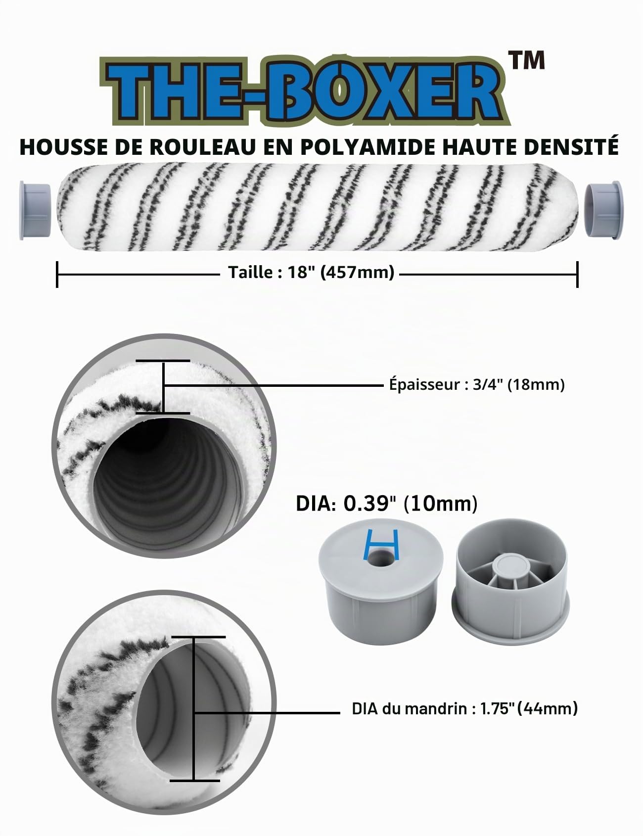 ROLLINGDOG Lot de 3 manchons de rouleau de peinture de 45,7 cm – Poils longs de 18 mm pour maçonnerie, murs rugueux et texturés, plafonds et sols