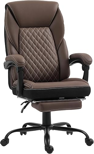 HOMCOM Silla de oficina ejecutiva con reposapiés, silla de escritorio ergonómica, silla giratoria reclinable con respaldo alto y altura ajustable,