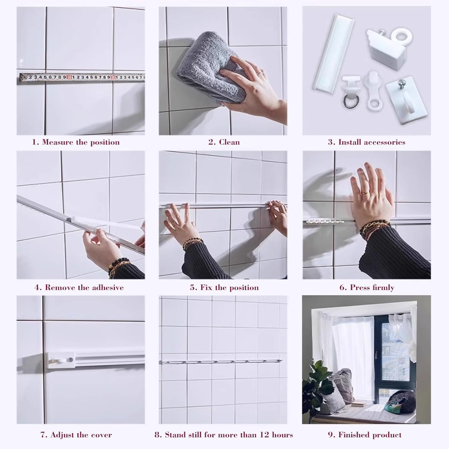 Self-Adhesive Curtain Rods | 1FT-19.7FT Adjustable Ceiling Track | No Drill, Tool-Free Installation | Room Divider, Shower, Window Curtain Rail (Black, 4.92FT)