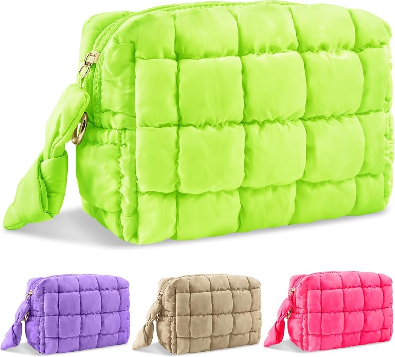 Necessaire de maquiagem acolchoada UIXIZQ com zíper, LightGreen, tamanho S