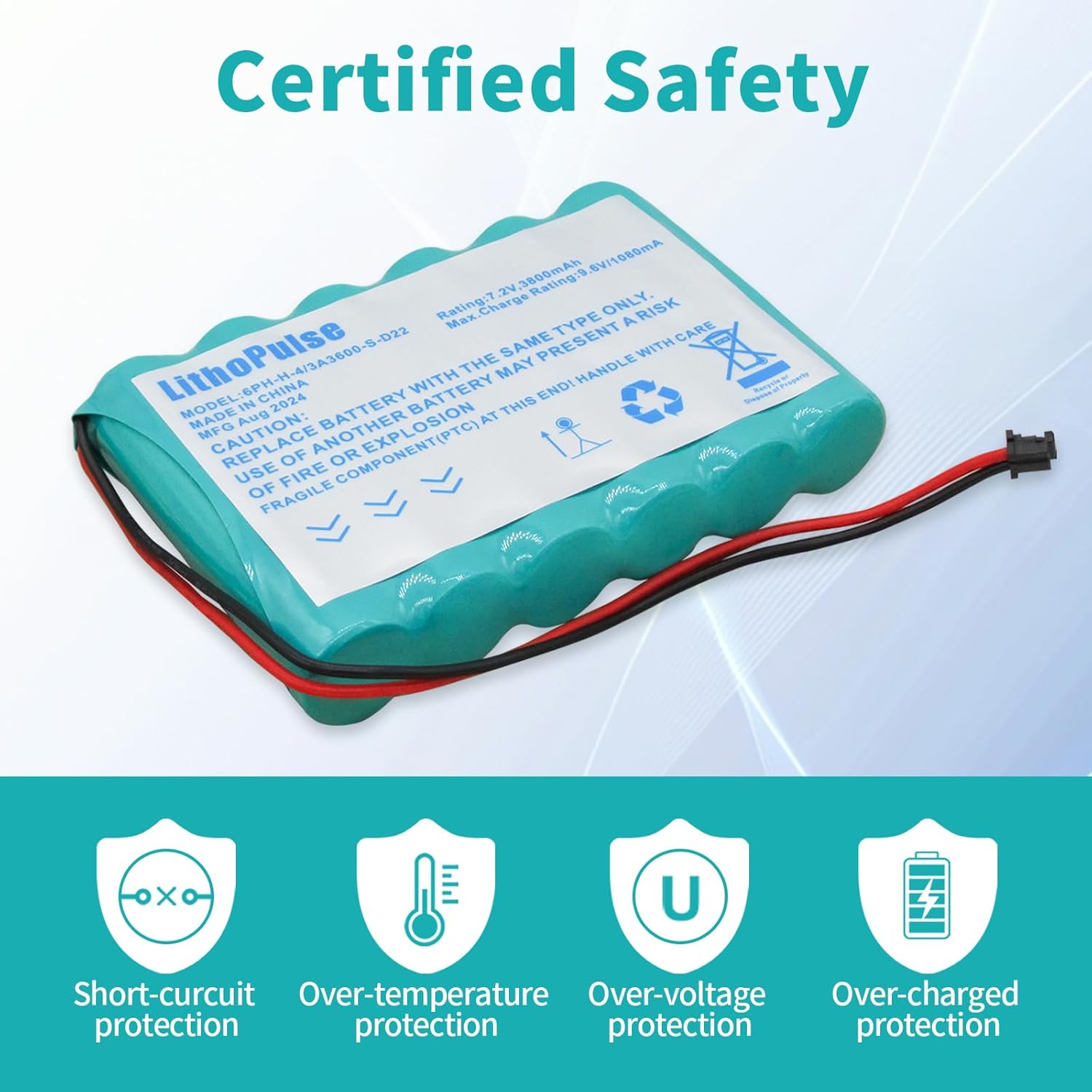 6PH-H-4/3A3600-S-D22 Battery Replacement Compatible with DSC IMPASSA 9057 SCW9055 SCW9057 Security System Alarm Control Panel 17000152 SCW-BATTERYHC Ryme B66 7.2V 3800mAh Ni-MH Battery