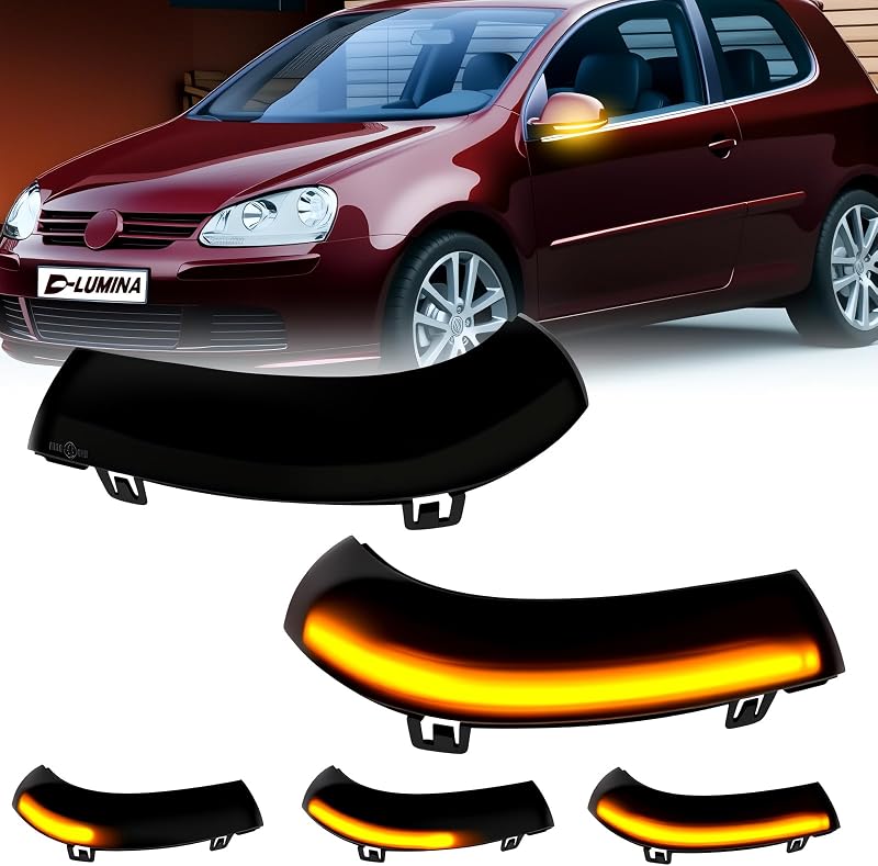 Luzes de seta LED para retrovisor externo D-Lumina com lente fumê para VW Golf 5, EOS, GTI, Jetta MK5 e outros – Par