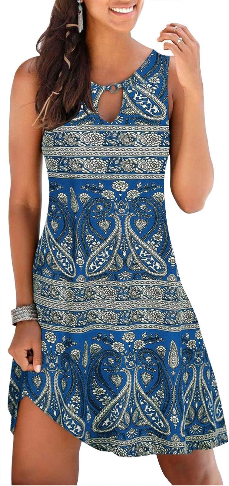 ETCYYSummer Dresses for Women 2025 Trendy Boho Floral Print Beach Cover Up Casual Spring Sleeveless Sundresses