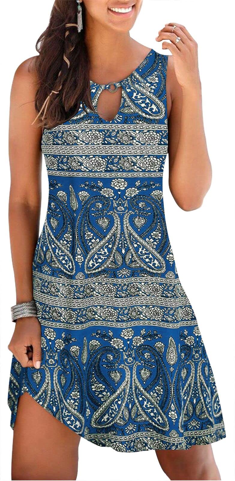 ETCYYSummer Dresses for Women 2025 Trendy Boho Floral Print Beach Cover Up Casual Spring Sleeveless Sundresses