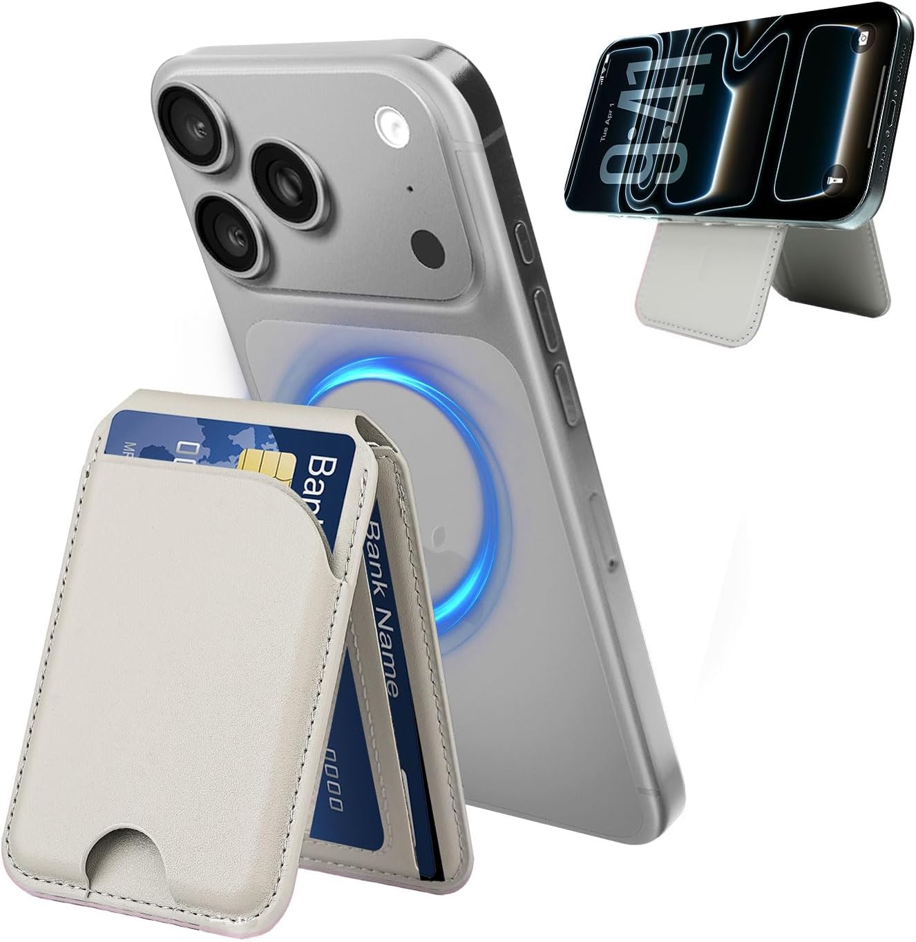for MagSafe Wallet,Leather Magnetic Wallet for Phone with Adjustable Stand,5 Magnetic Credit Card Holder RFID Blocking for iPhone 17 16 15 14 13 12 Pro Max Air Series Cases (Grey)