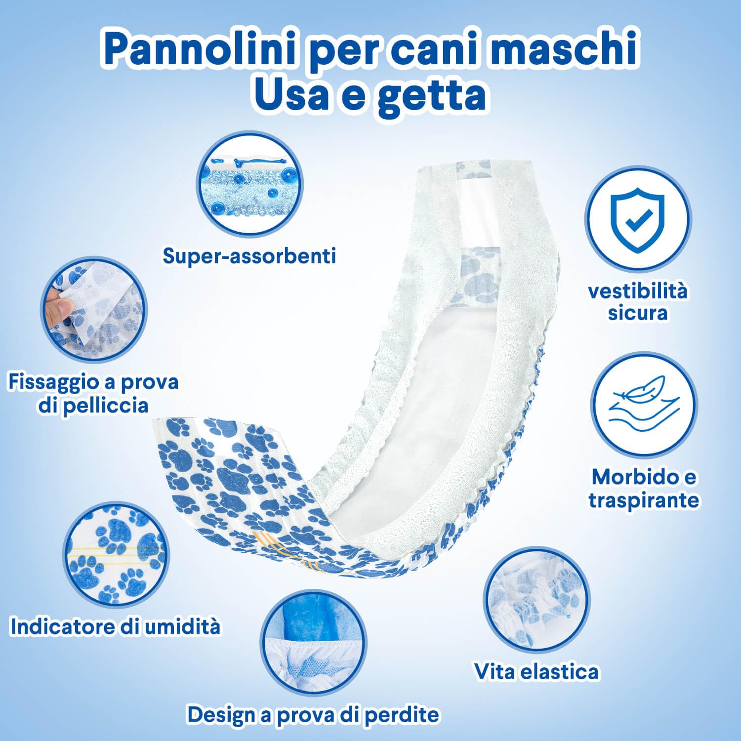 Dono Pannolini per cani maschi, 20 pezzi,fasce per cani maschi, pannolini cane, super assorbenti, fasce per la pancia per la marcatura del cane, minzione eccitante, addestramento,XS,S,M,L