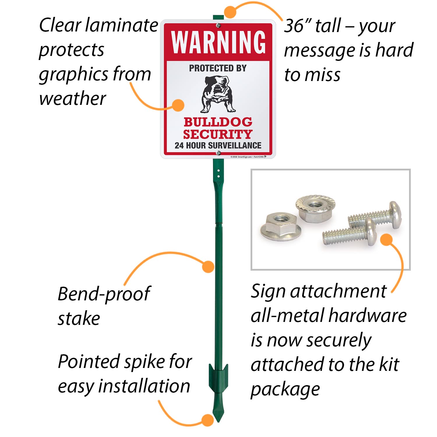 Amazon.com: SmartSign 12 x 10 inch “Warning - Protected By Bulldog Security,  24 Hour Surveillance” Yard Sign with 3 foot Stake, 40 mil Laminated  Rustproof Aluminum, Red, Black and White, Set of 1 : Industrial & Scientific