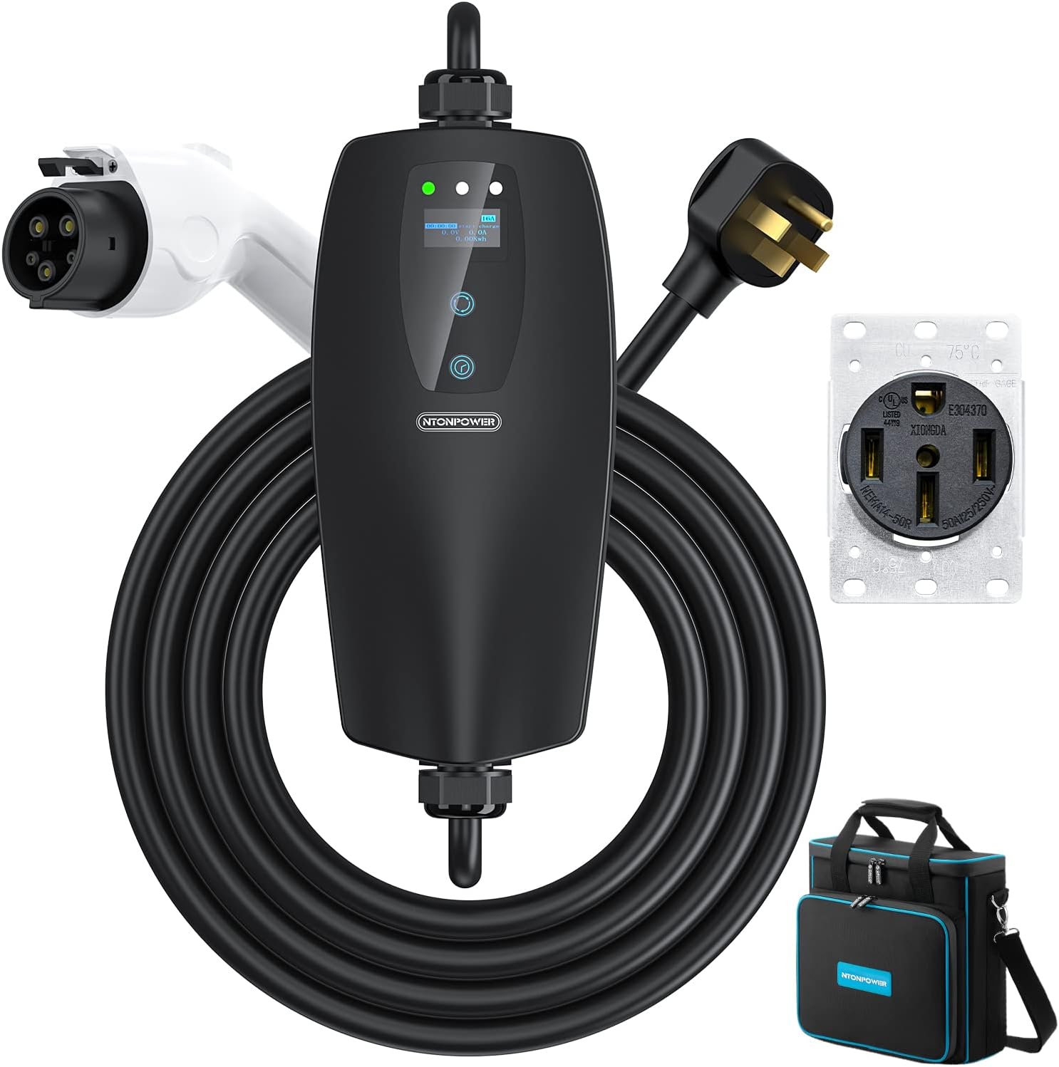 NTONPOWER Tesla Charger 24 Miles Per Hour with Level 1&2 EV Charge 32A/24A16A/10A Optional, UL Listed 16.4Ft Electric Car Charger Use J1772 Plug, Suitable for Most US Models Such As Tesla, Chevrolet