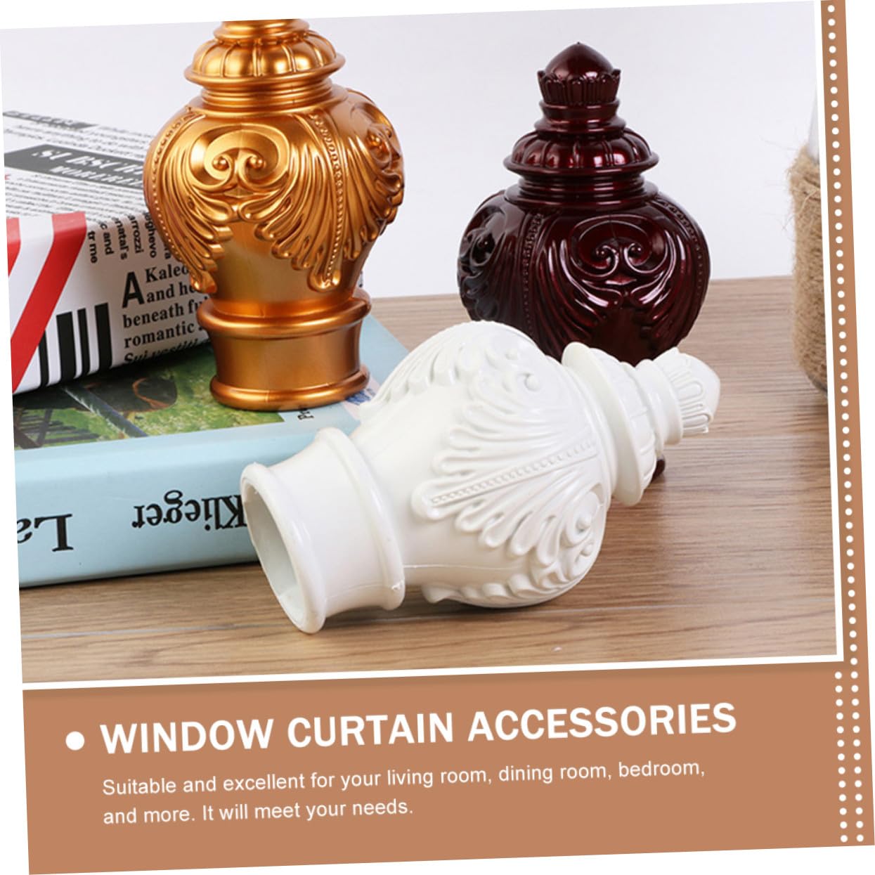 Embouts De Tringle à Rideaux Décoratifs en Plastique Blanc, Butées De Rideau De Fenêtre, Lot de 10 Pièces, Compatibles Tringles Romaines, Accessoires pour Décoration Intérieure