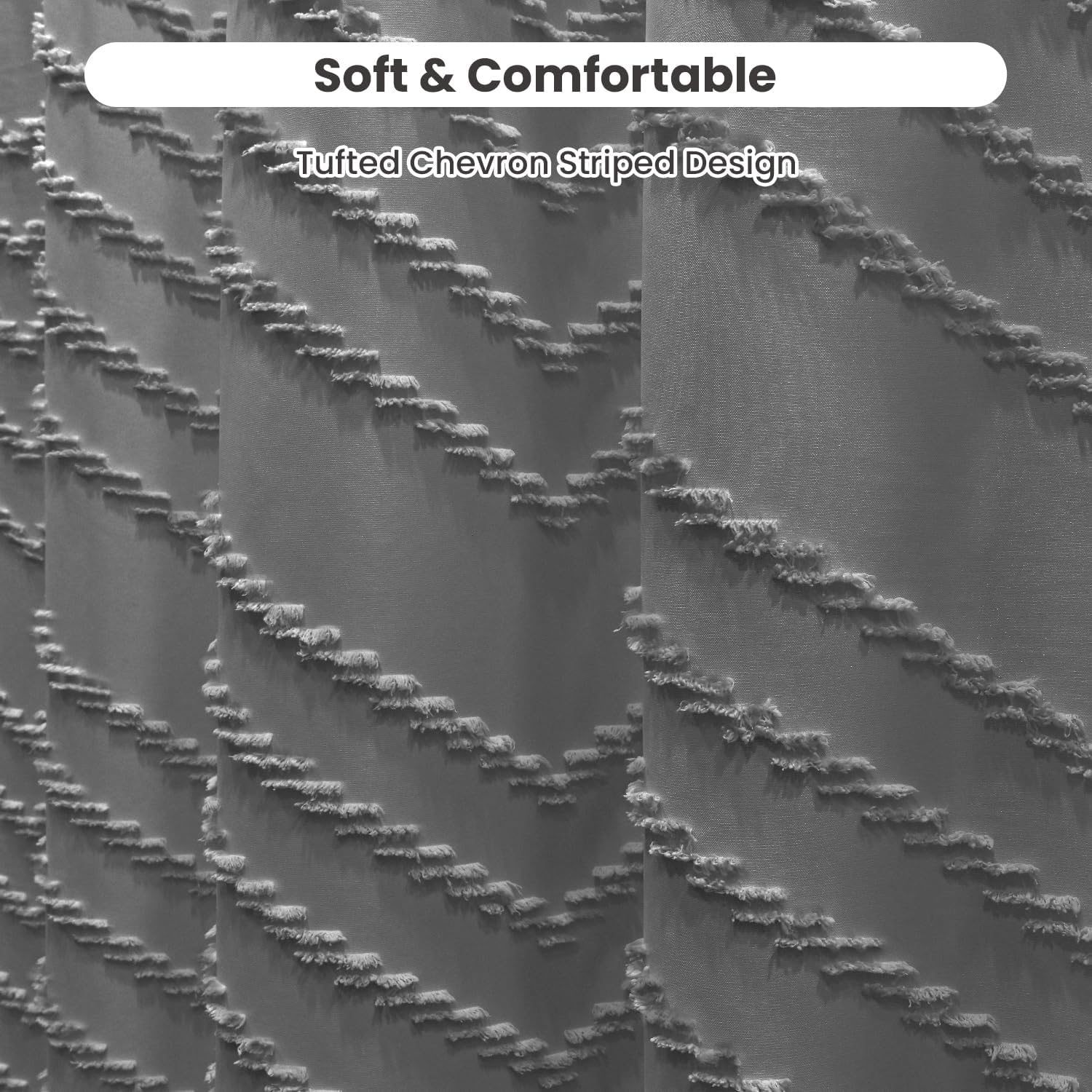Inhousolu Boho Woven Fabric Shower Curtain, Tufted Textured Chevron Striped Tassel, Modern Farmhouse Minimalist Cloth, Water-Repellent Washable Bath Curtain for Bathroom Hotel 72" W x 96" L Grey