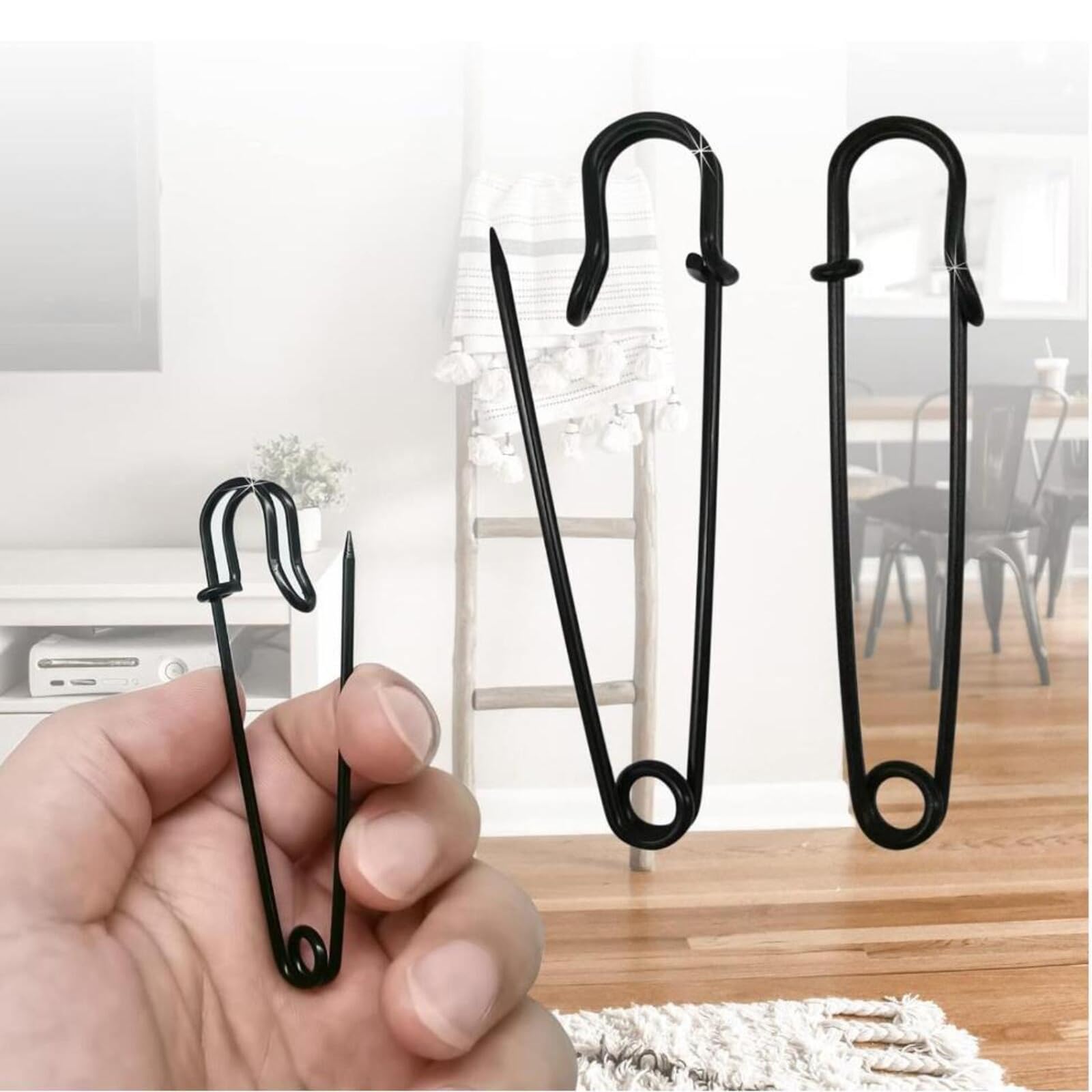 FF34 10Pcs 4 inch 10cm Extra Large Safety Pins Metal Heavy Duty Blanket Pins for Jewelry Crafts (Black), 4 inch x 0.59 inch - Image 3