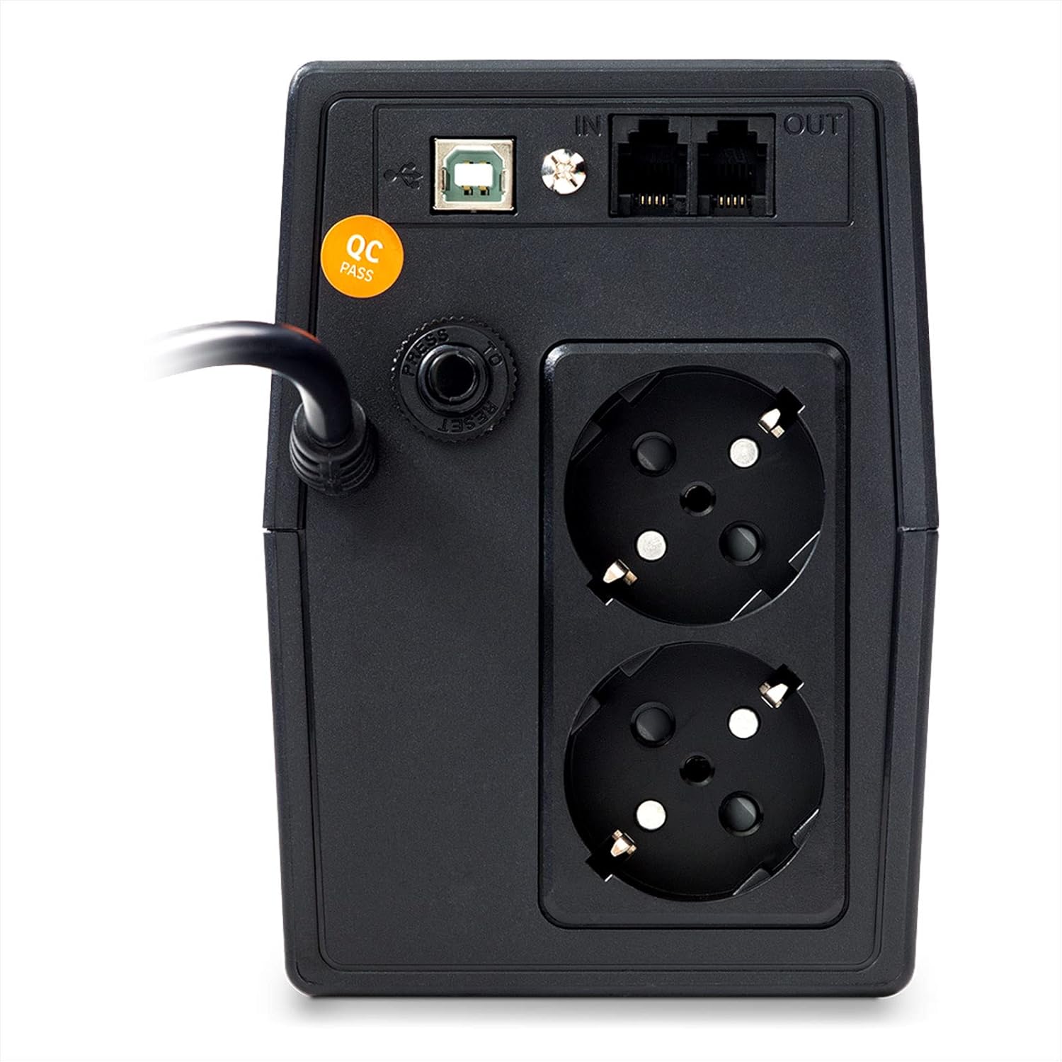 Njoy Horus Plus 800 VA UPS rear panel with ports