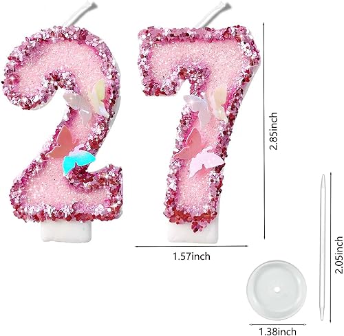 Miniatura 105 de Velas de números con purpurina de oro rosa de 2.8 pulgadas, muchos colores, regalos de cumpleaños de 22 años, velas de cumpleaños, velas de números