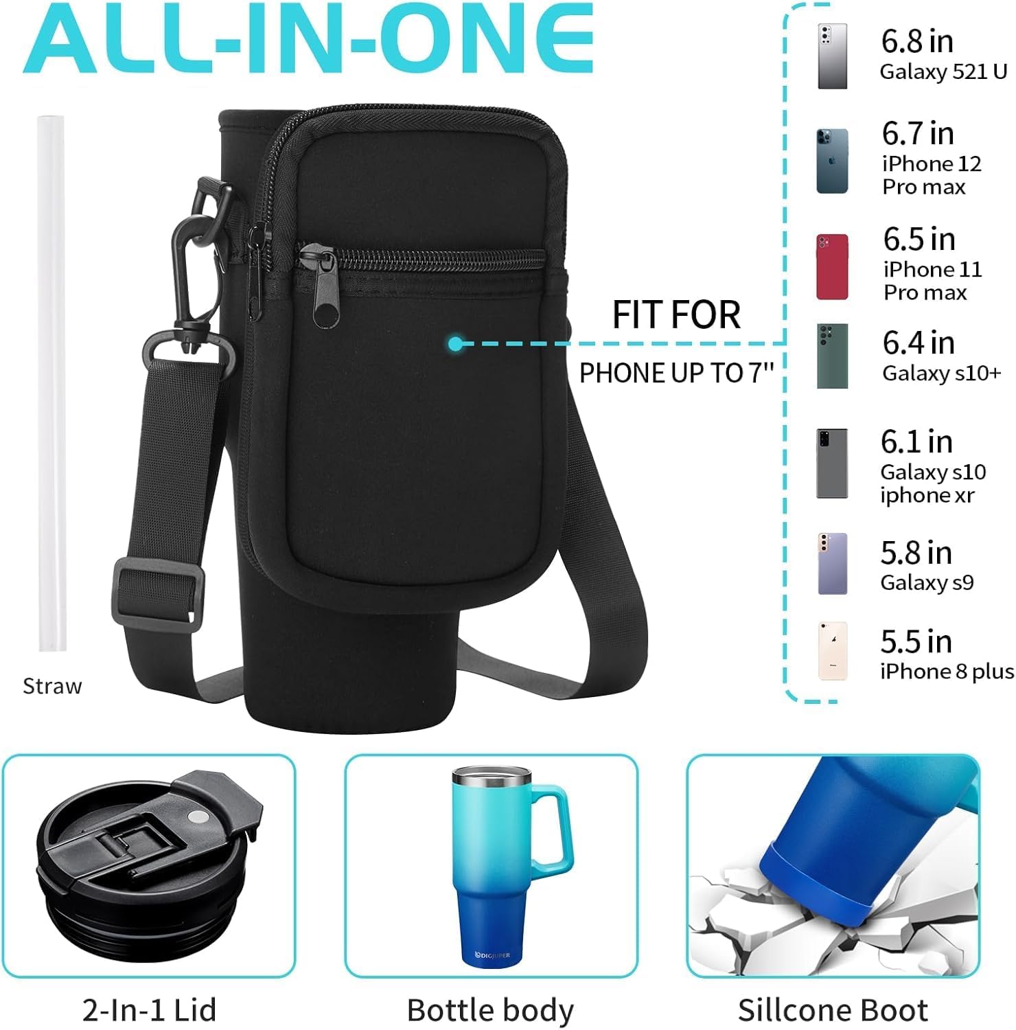 30 Oz Tumbler with Handle - Leakproof Insulated Tumbler with Flip Lid and Straw, Storage Carrier Pouch & Protective Boot, Stainless Steel Water Bottle, Travel Coffee Tumbler Cup Mug Cold-36H