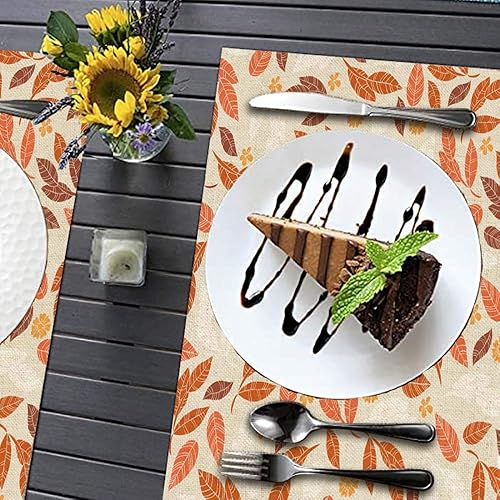 Miniatura 4 de Juego de 4 manteles individuales de otoño naranja con hojas hermosas y flores elegantes, 18 x 12 pulgadas, fáciles de limpiar para comedor, cocina,