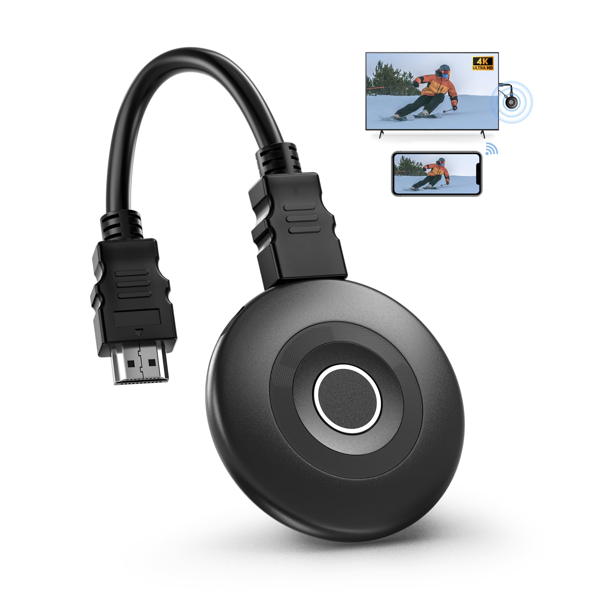 True 4K Wireless Display Adapter, 2026 Plug &amp; Play 2.4G+5G@60Hz HDMI Wireless Dongle for i-Phone 17 Android Windows macOS Tablet Laptop Cast to TV/Monitor/Projector, Support Airplay DLNA Miracast
