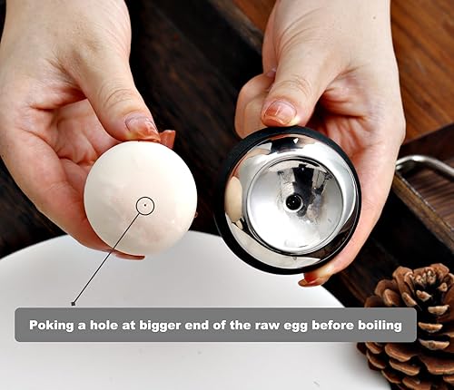 Miniatura 3 de ChaLeeMoo Perforador de huevos para huevos crudos, póker de huevos de acero inoxidable para hervir huevos, gran herramienta para pelar cáscaras de