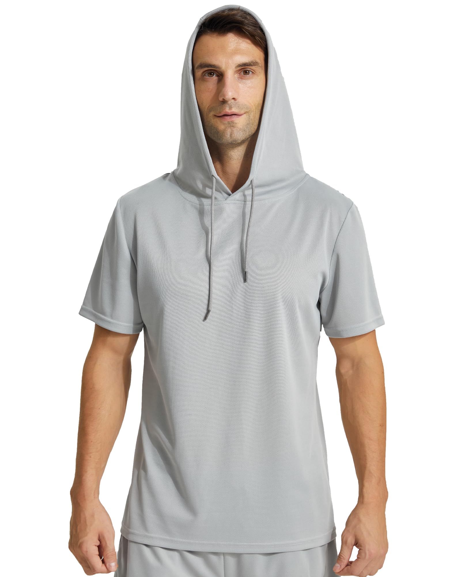 YUSHOWMens Workout Athletic Hoodie Shirts Short Sleeve Lightweight Gym Muscle Fit Running T-Shirts Sweatshirt Hooded