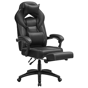 SONGMICS Gaming Racing Chair with Footrest, Black