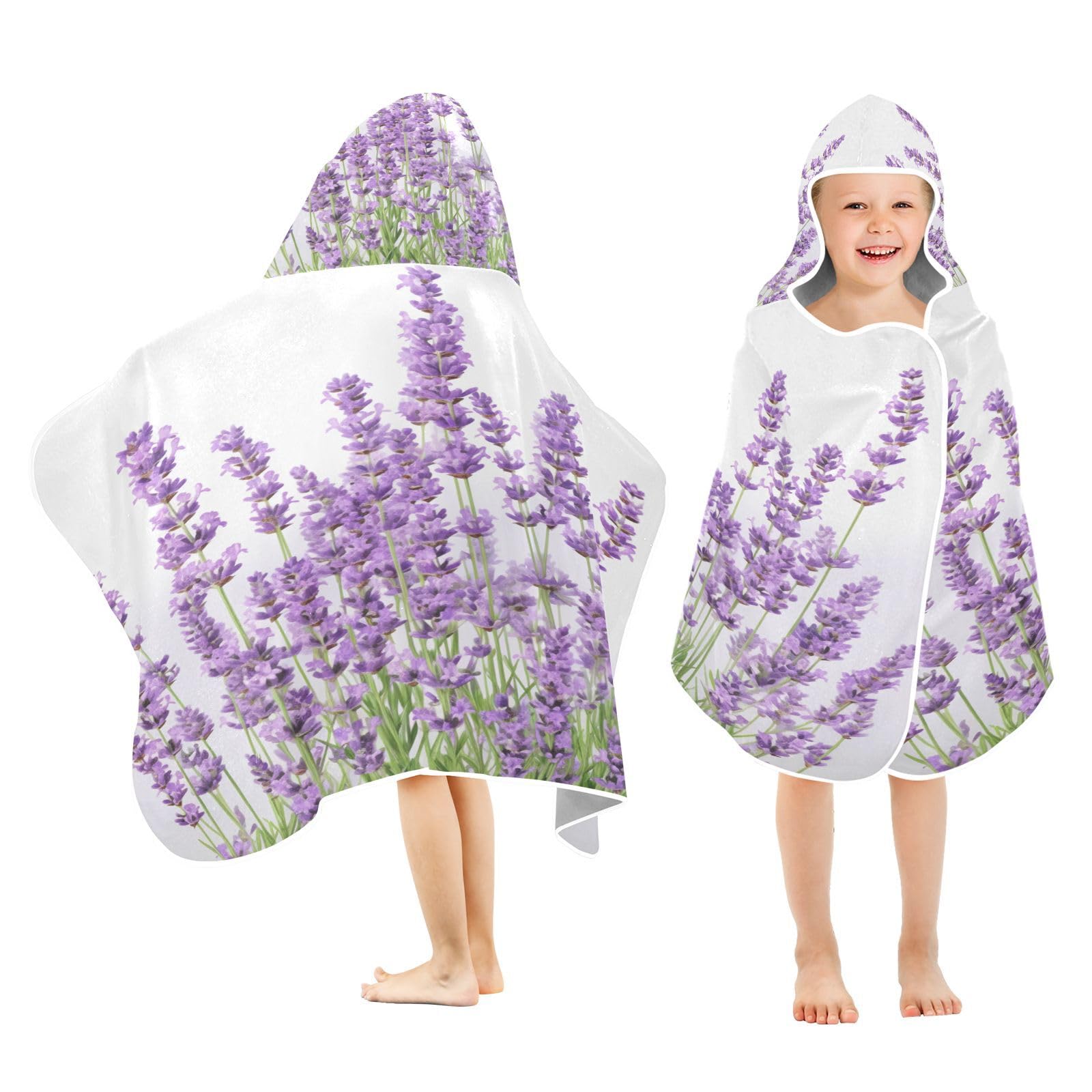 Nesatuwa Hooded Towel for Kids,Lavender Flowers Kids Beach Bath Towels Soft Absorbent Quick Dry Poncho Towel for Girls Boys