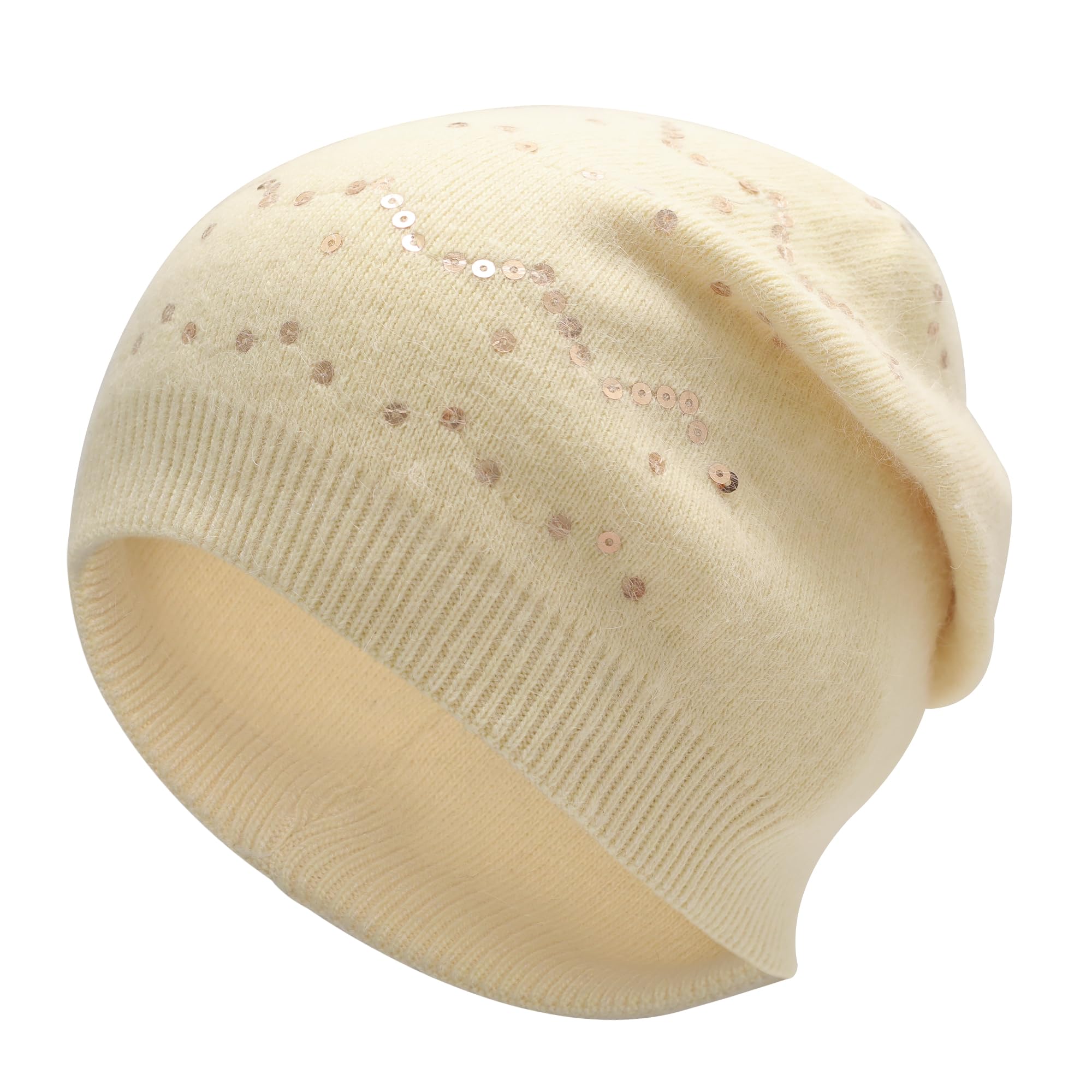 ZLYC Strickmütze für Damen, weich, für den Winter, Stretch, Totenkopfmütze