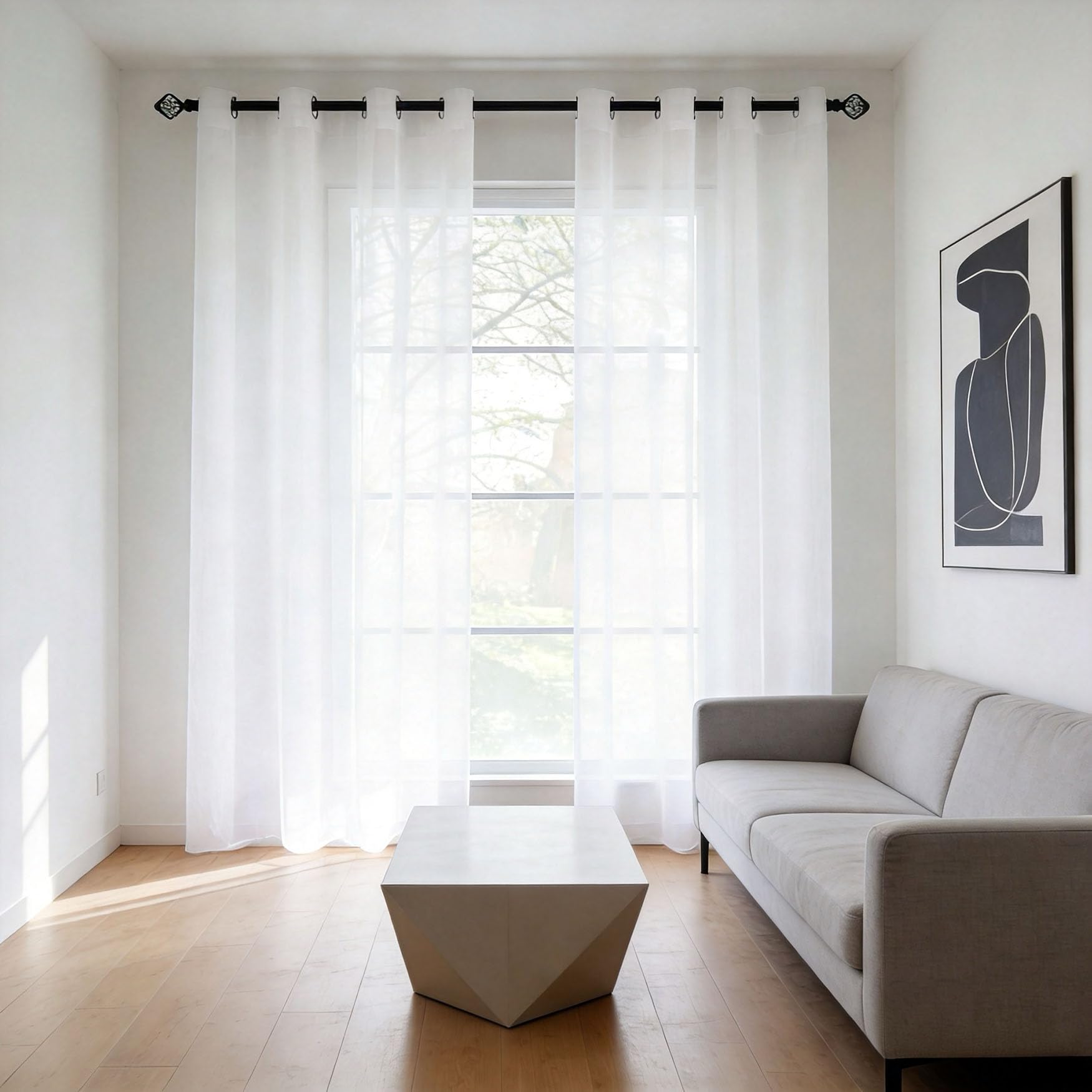 Cortinas visillos salón 112 x 155 cm blanco, fáciles de limpiar para cocina y comedor