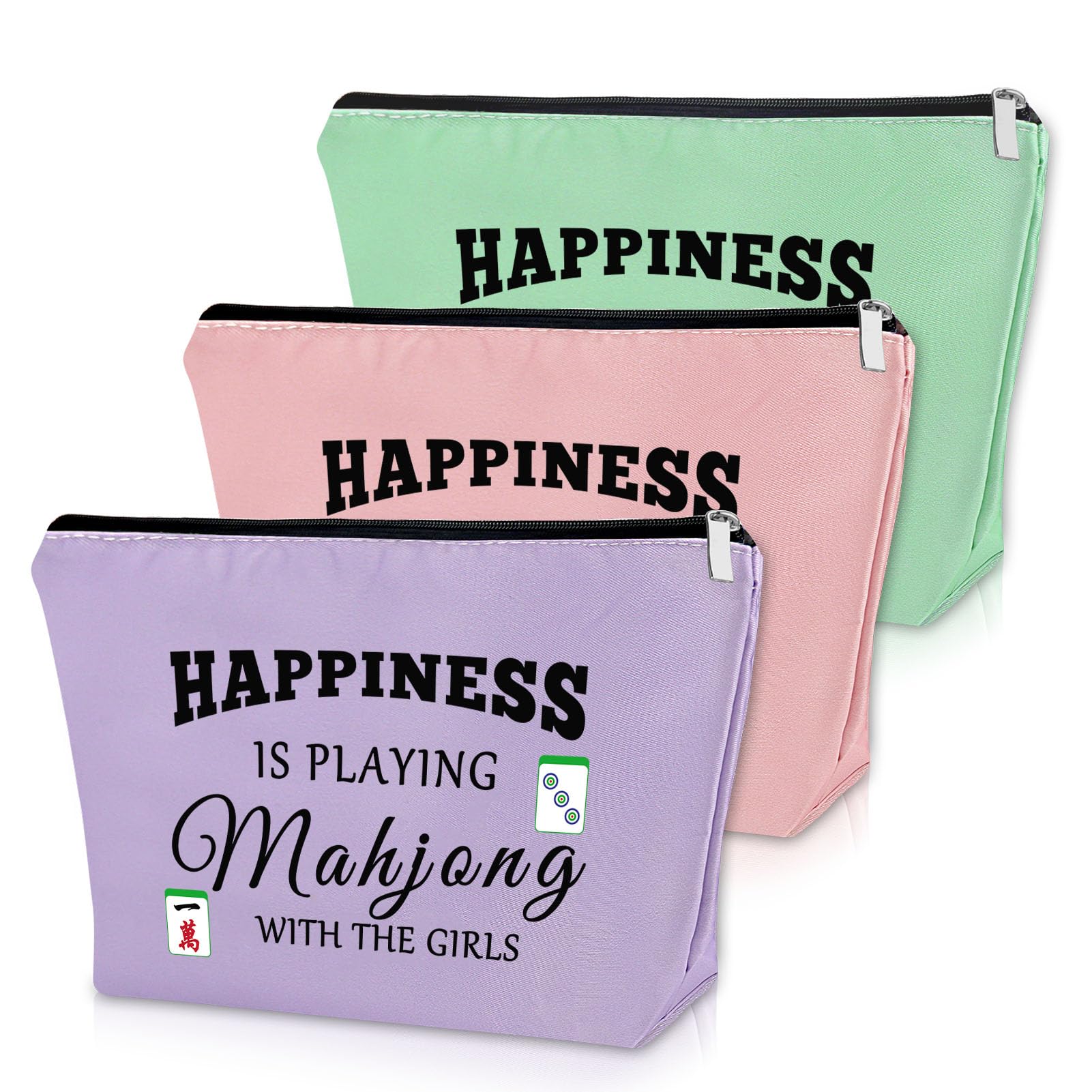 Sazuwu 3PCS Mahjong Gifts Makeup Bag Mahjong Lover Gift Mahjong Player Gift for Friend Mahjong Lucky Cosmetic Bag Mahjong Themed Items for Mom Grandma