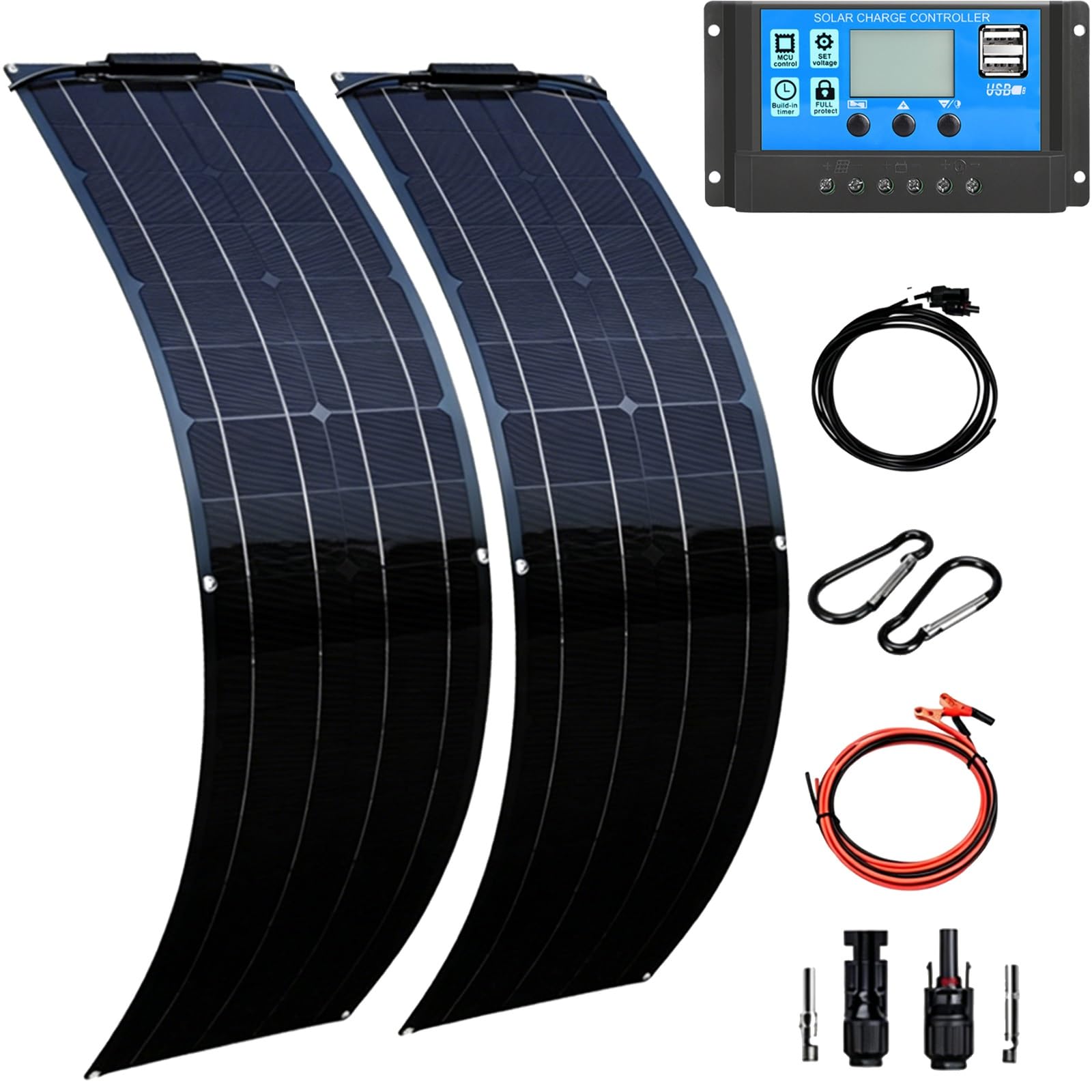 Placa Solar Flexible 200W 400W 800W Panel Solar Monocristalino Fotovoltaico Impermeable para Autocaravana Caravana Barcos Techos Casa Remolques Cargar 12V Bateria y Superficies Irregulares(B,400W)