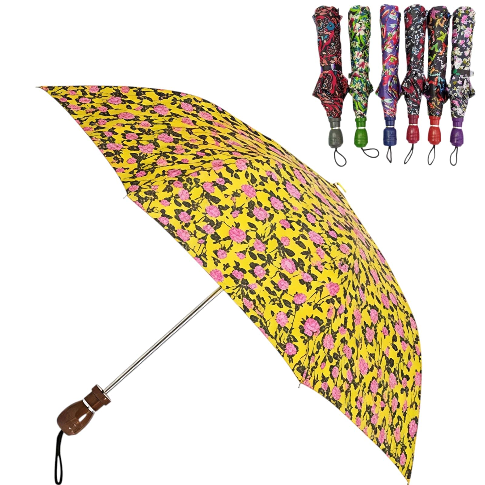Fancy Designer Compact Folding Rain Umbrella, Floral Print, Assorted Colours, 1 Piece-image-25