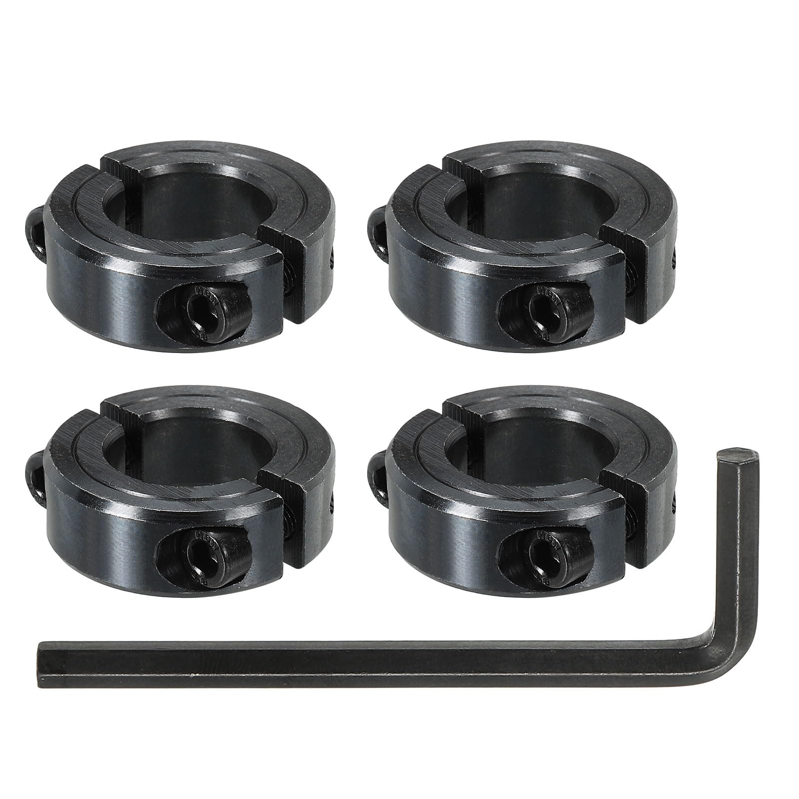 QUARKZMAN 4Pcs Bague de Réglage Alésage 25 mm à Double Fente 45 mm OD 15 mm Épaisseur Acier au Carbone Collier de Serrage à Verrouillage avec Vis de Réglage et Clé Hexagonale (Noir)