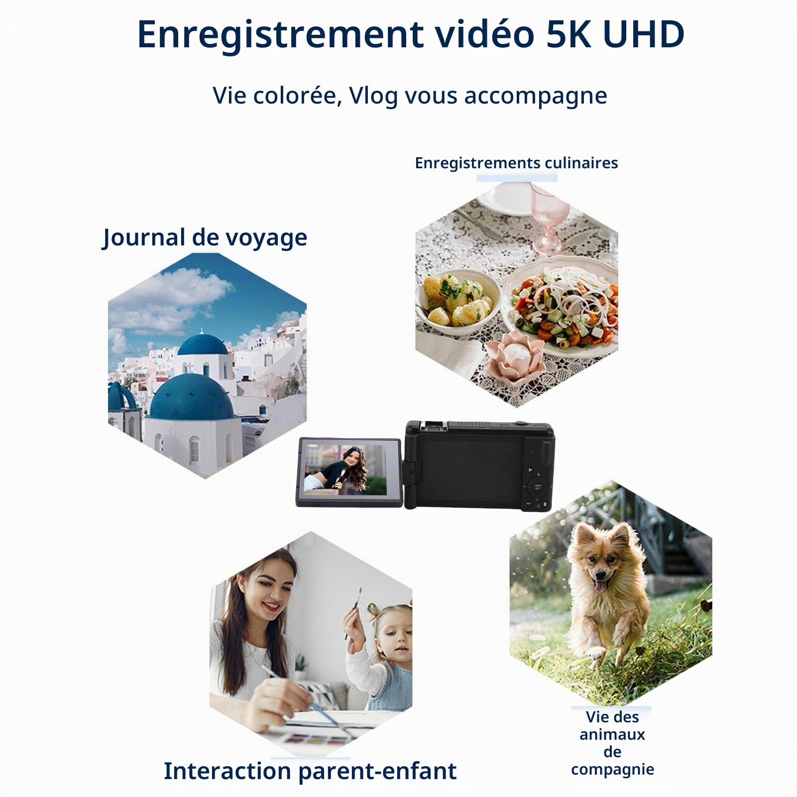 Appareil Photo Numérique 5K 30FPS 80MP avec WiFi, 18X Zoom Autofocus HD Caméra Vlogging avec Écran de 2,8 Pouces Rabattable à 180 Degrés, Gyroscope 5 Axes Anti Tremblement (Noir)