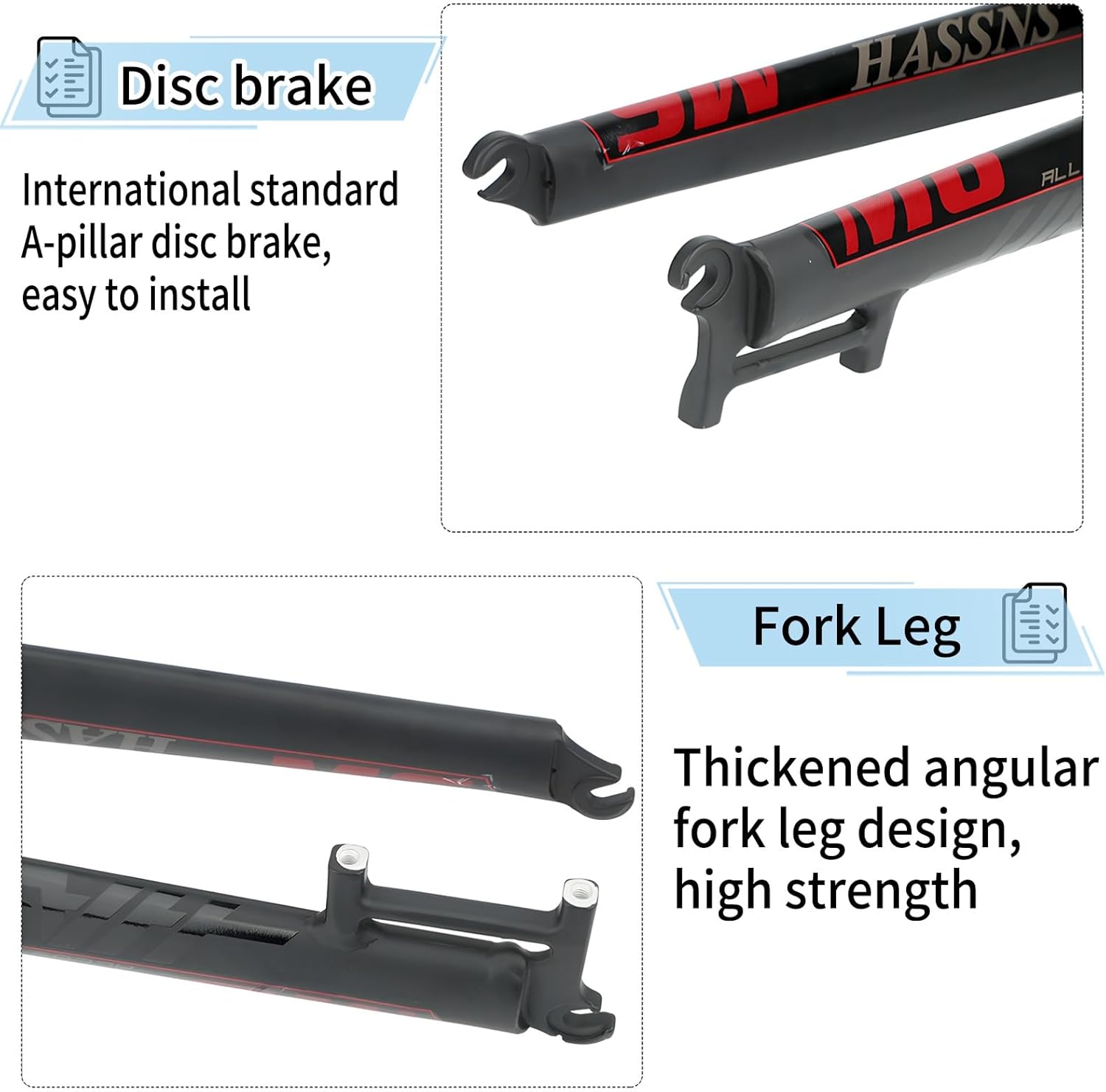 26/27.5/29" Mountain Bike Rigid Fork Quick Release Bikes Front Forks 1-1/8" Straight Tube Aluminum Alloy Disc Brake Bikes Hard Fork(Black-Red)