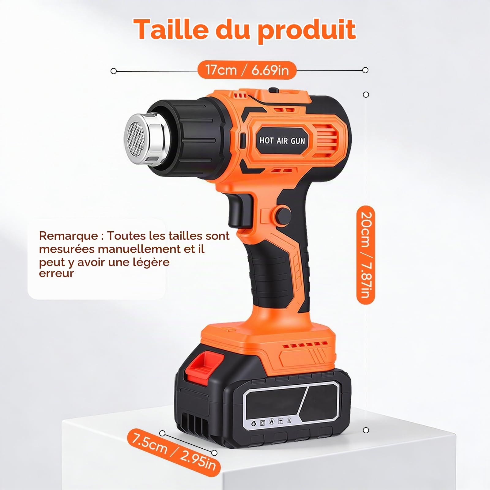 Pistolet à air chaud sans fil, avec 2 batteries 5,0 Ah, 260 °C / 530 °C, outil de soudage plastique sans fil, kit de souffleur d'air chaud sans fil comprenant 5 buses et 2 grattoirs