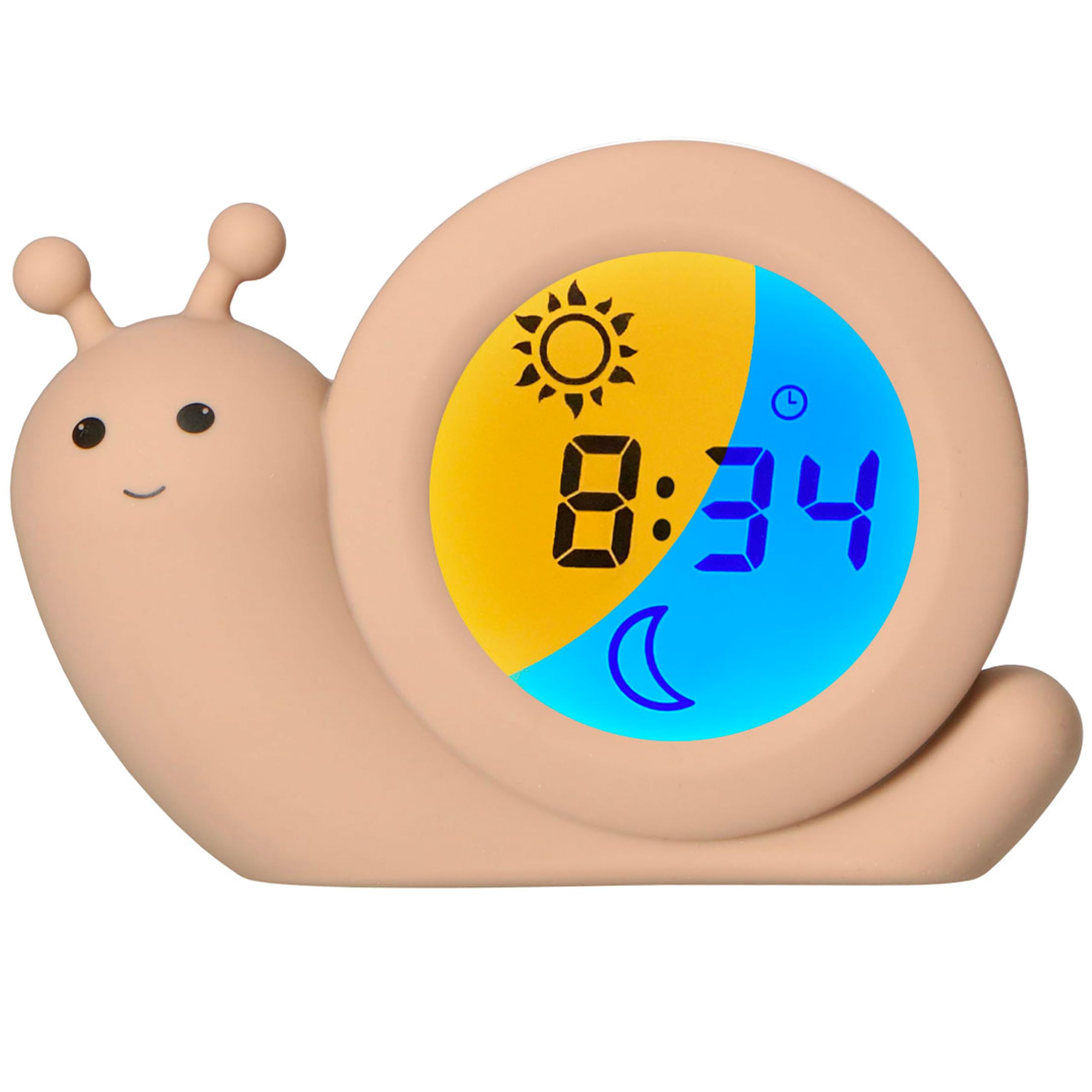 Alecto BC110BE Simon - Pädagogischer Wecker Kinder - Schlaftrainer Kinder - Nachtlicht - Lernen von Schlafen und Aufwachen mit LED Kinderwecker - Taupe