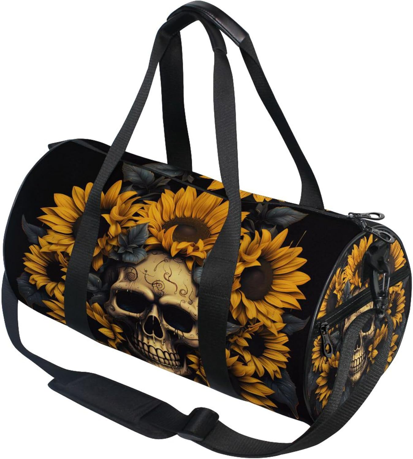 MNSRUU Sports Duffel Bags, Skull and Sunflower Athletic Gym Bag Overnight Workout Travel Tote Luggage for Men Women Yoga